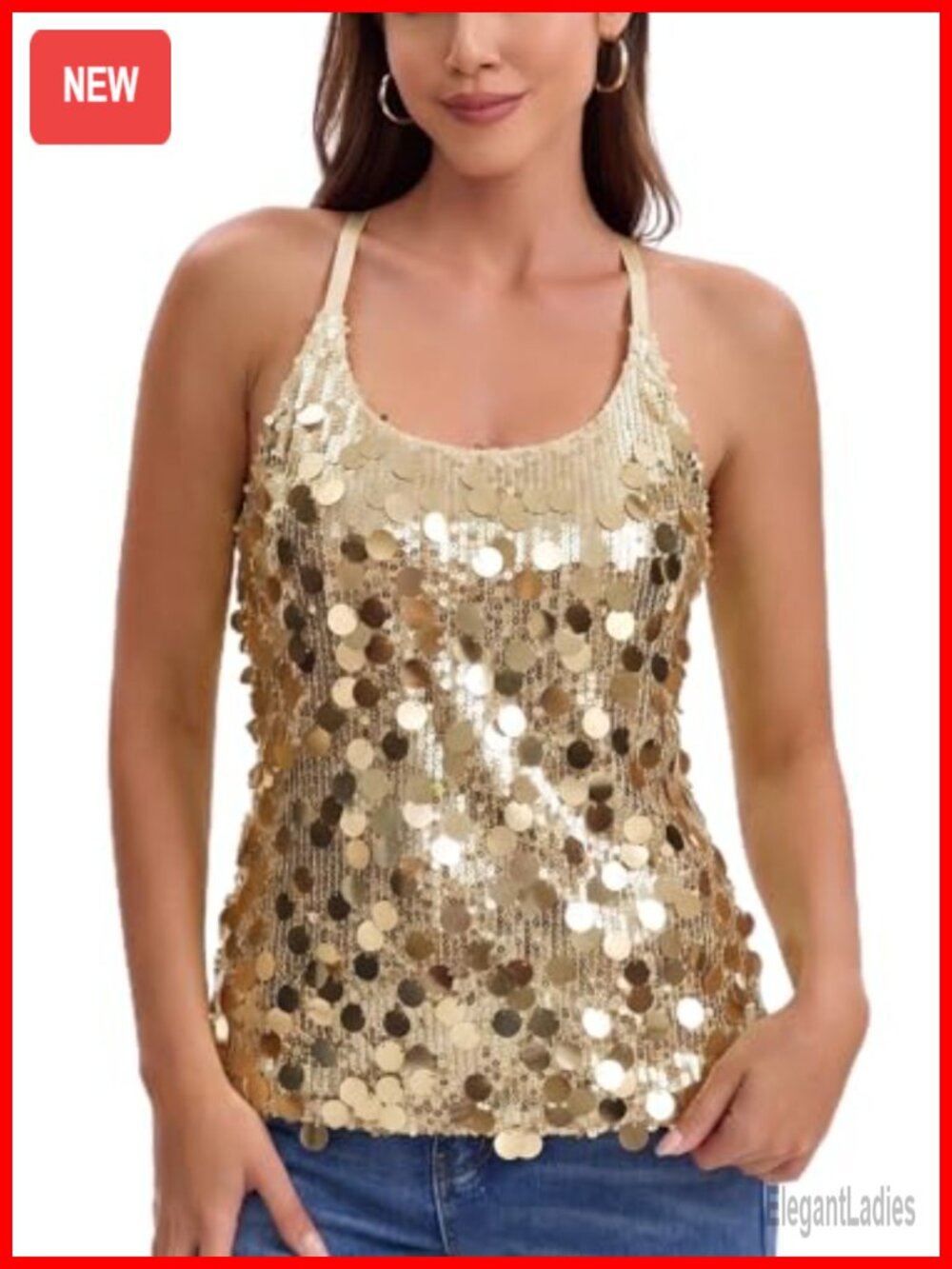 Sequin Party Strappy Tank Top Glitter Camisole
